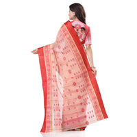 dB DESH BIDESH Women`s Traditional Bengal Phulkoli Woven Design Pure Handloom Cotton Saree Without Blouse Piece White Red