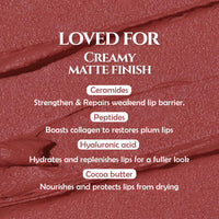 Glamveda Creamy Matte Long Lasting Lipstick with Ceramides & Peptides, Lightweight, 12 Hour Wear, Smudgeproof & Transferproof - Chilli 308