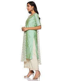 BIBA Womens Round Neck Slub Palazzo Suit