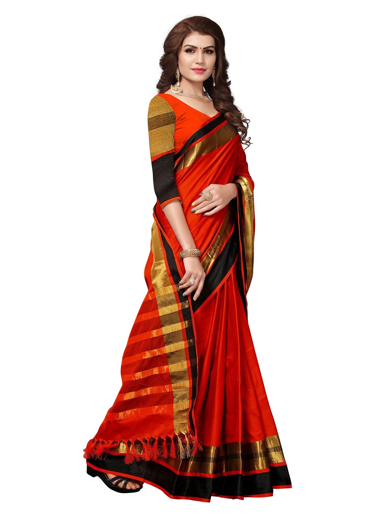 SAREE MALL Women's  Cotton Silk Saree with blouse piece (8AURA8001-parent)