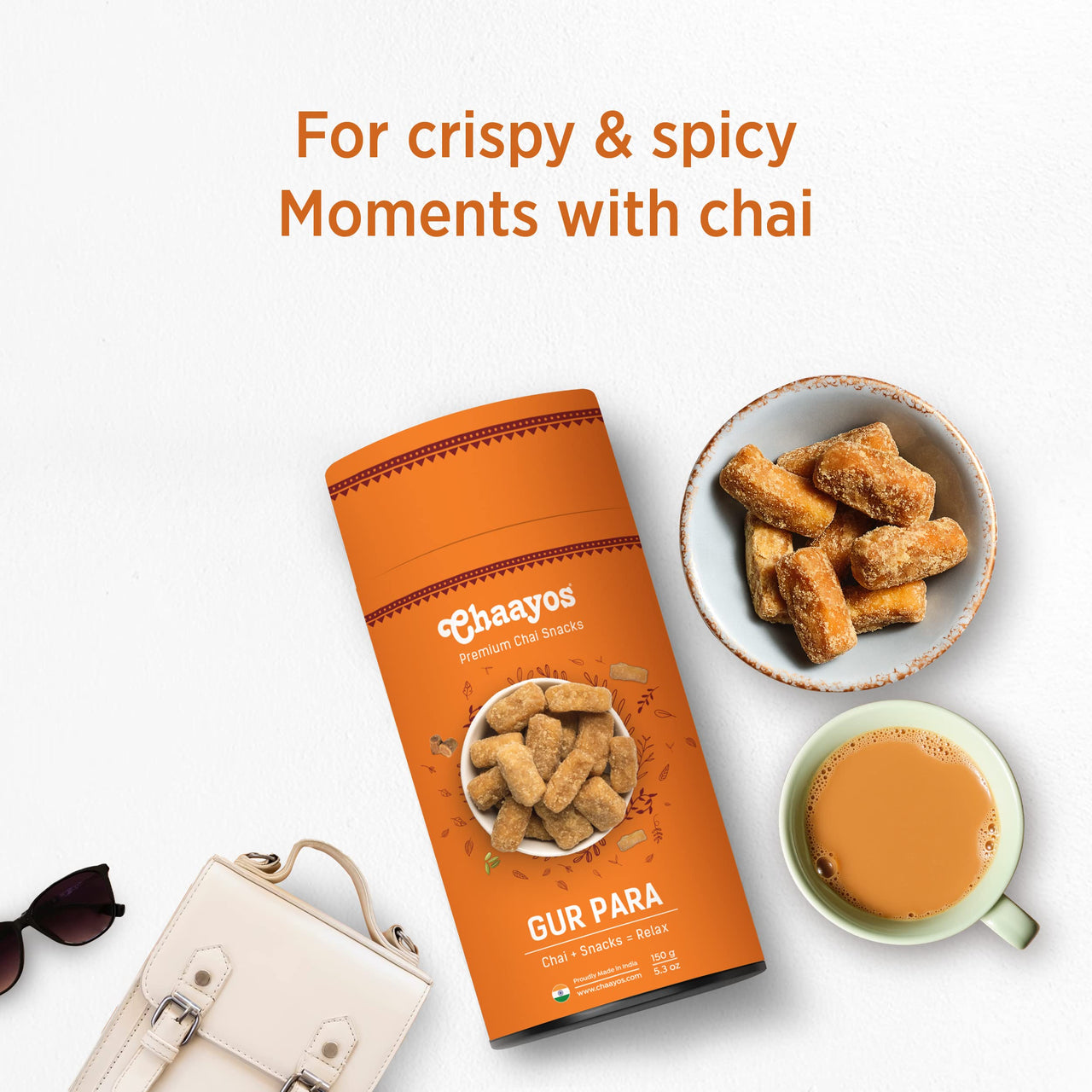 Chaayos Gur Para (450g Pack) | Chai Time Snack | Ready to Eat Gur Para Snacks | Mini Gur Para | Indian Namkeen Nashta | Authentic Regional Preparation | Traditional Indian Snacks | Party Snacks