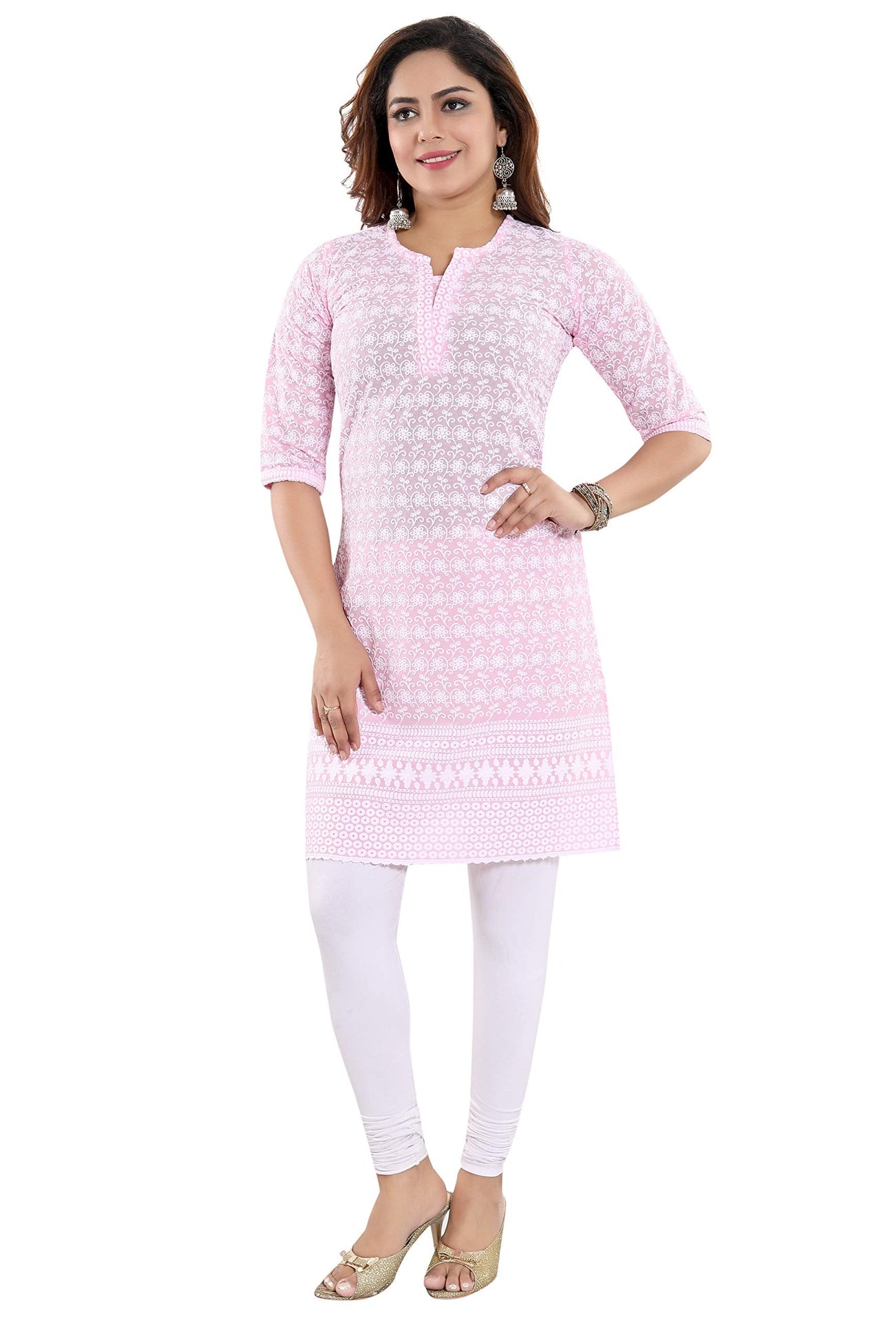 QUEEN SHIELD Women's  Formal & Casual Cotton Chikan-Kari Kurta (4444.)