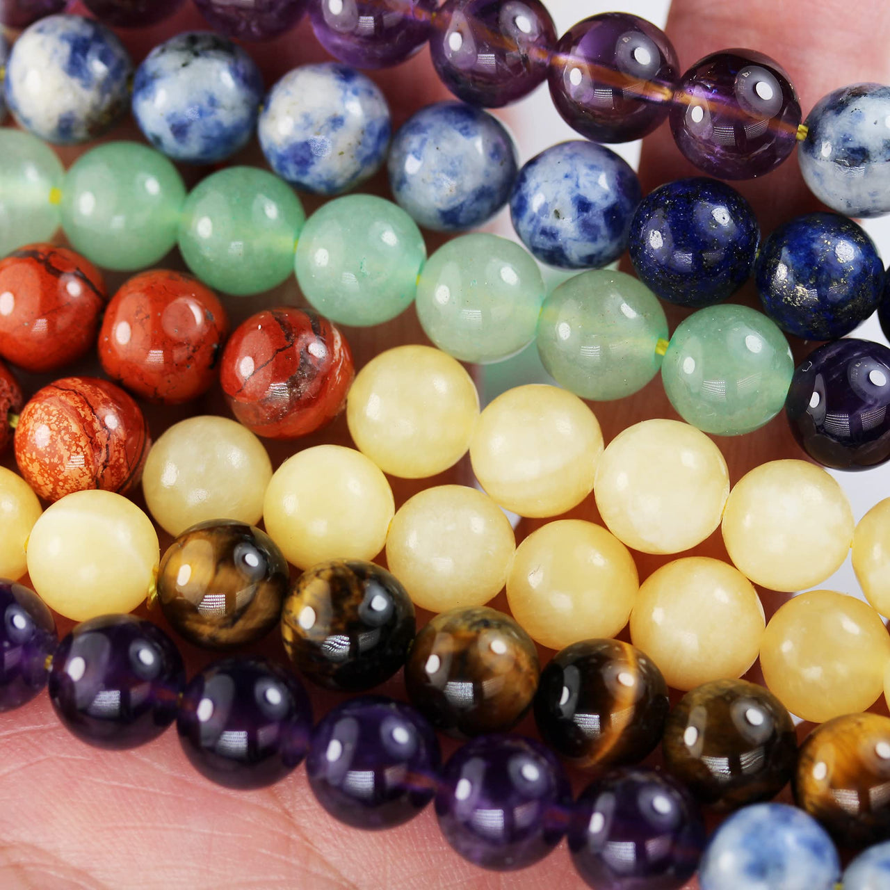 8mm Chakra Beads for Jewelry Making Energy Healing Crystals Jewelry Crystal Jewerly Beading Supplies 8mm 15.5inch About 46-48 Beads Chakra Beads/ Amethyst,Lapis Lazuli, Aventurine, Red Jasper, Blue Spot Jasper,Yellow Jade,Tiger eye
