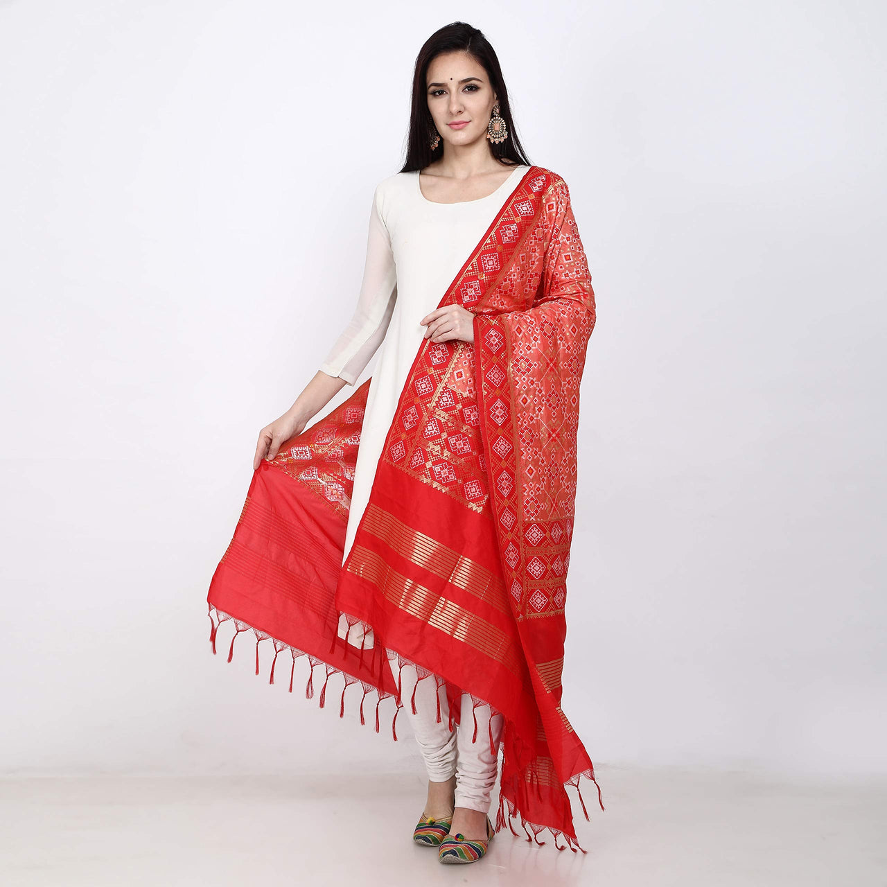 KAPAAHA Women's  Woven Design Silk Blend Dupatta Free Size