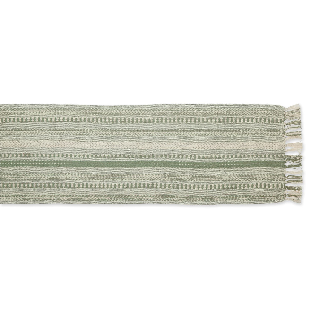 DII Farmhouse Braided Stripe Table Runner Collection, 15x72 (15x77, Fringe Included), Artichoke Green
