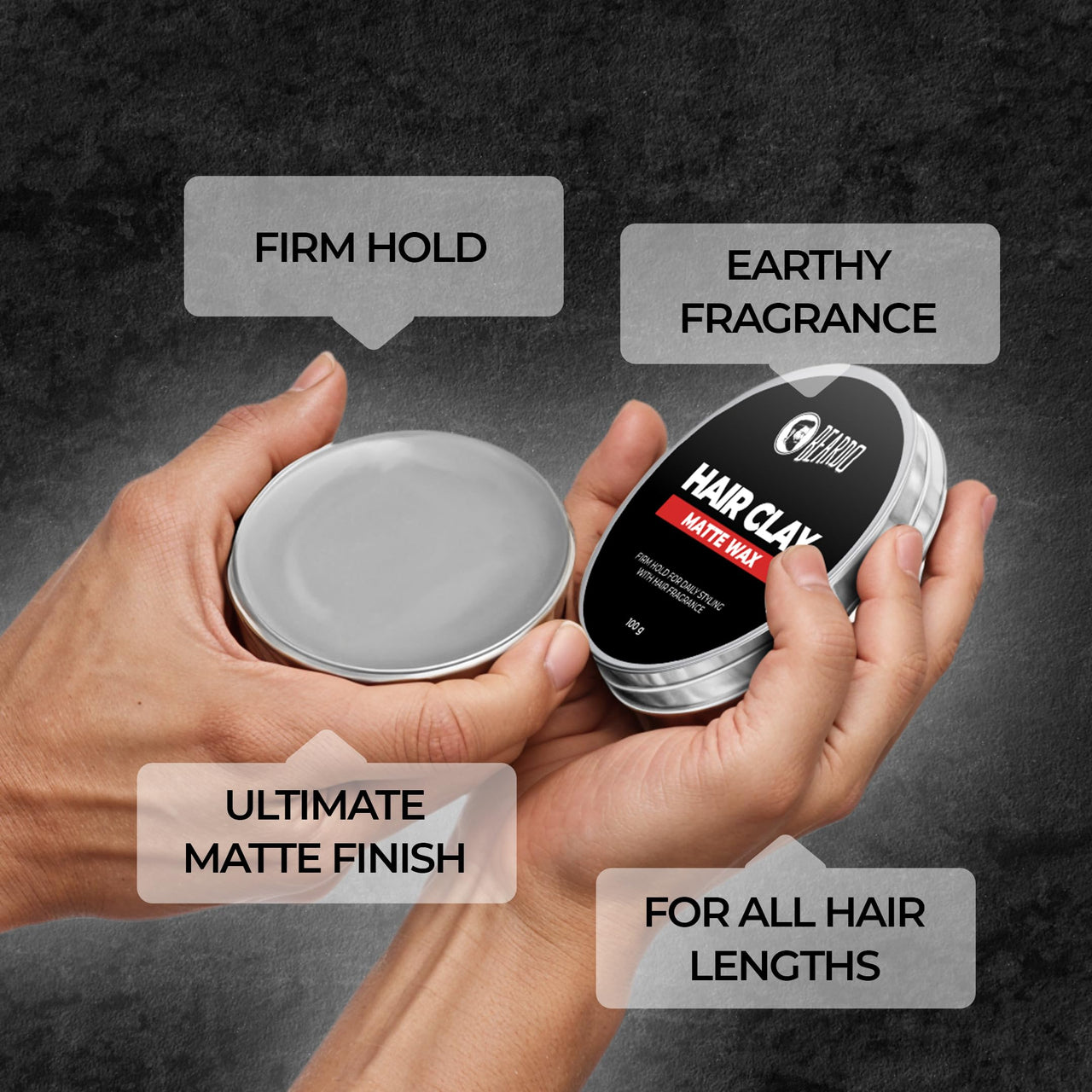 Beardo Hair Clay Wax for Men, 100 gm | Hair Clay for men | Styling Wax | Volumizing | Strong Hold | Restylable |Matte Finish | Easy to Wash Off | Texture Clay for Men