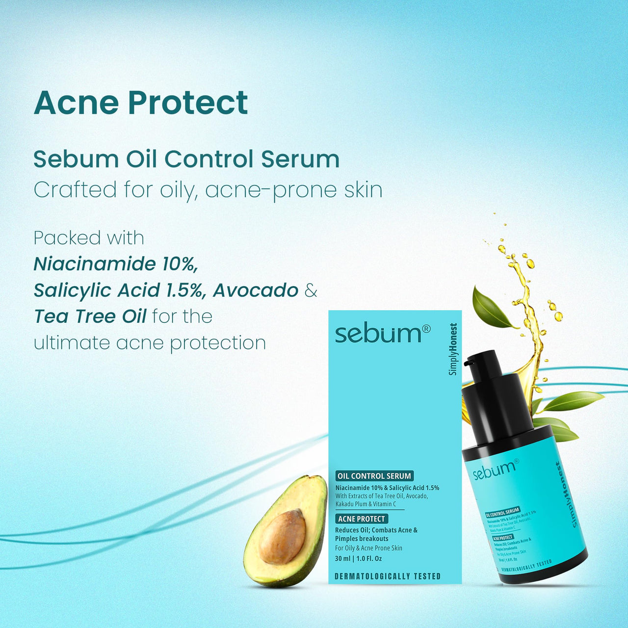 SEBUM 10% Niacinamide Serum with Salicylic Acid for Oily & Acne-Prone Skin | Controls Oil, Clears Acne & Blemishes | Lightweight, Fast-Absorbing | Dermatologically Tested | Men & Women | 30ml