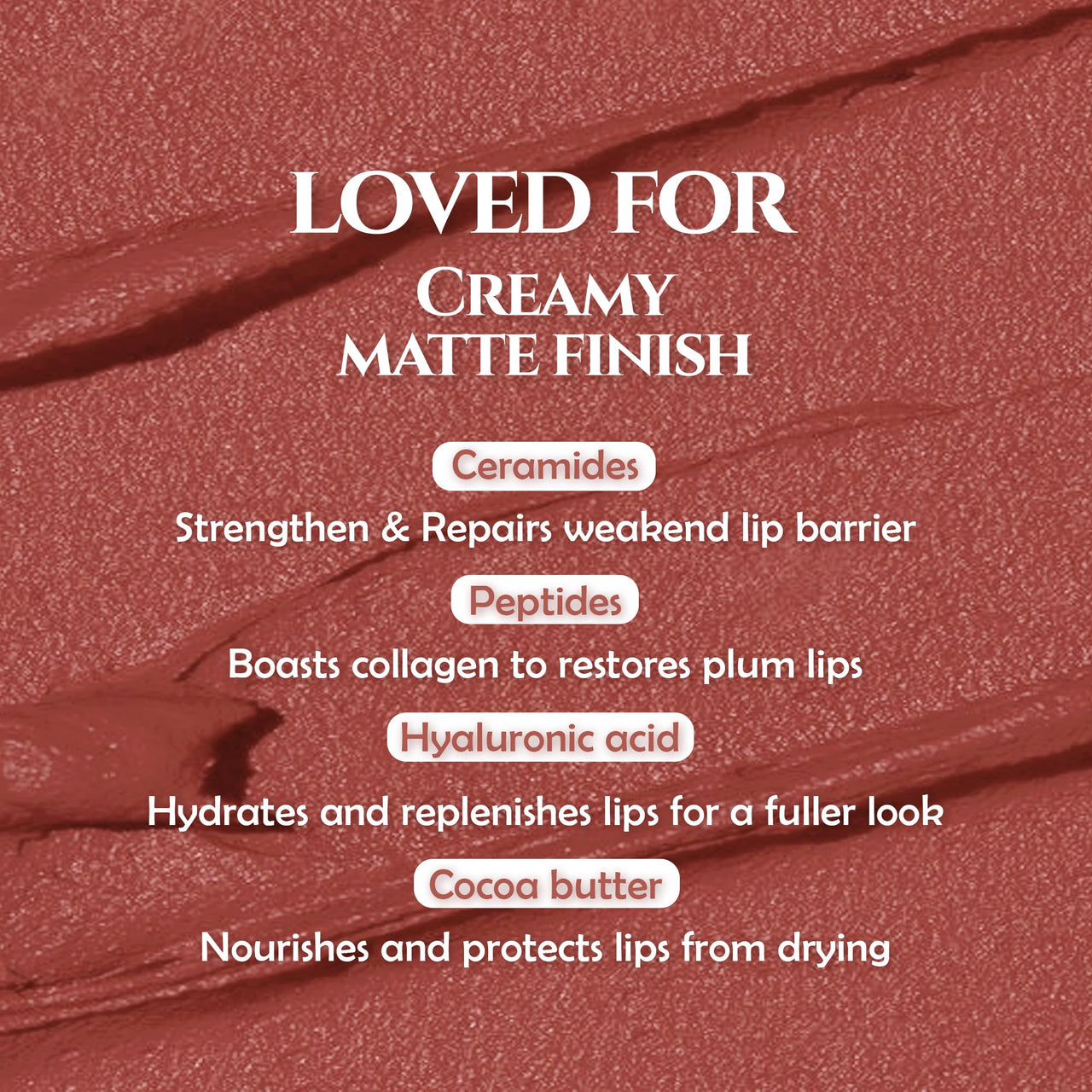 Glamveda Creamy Matte Long Lasting Lipstick with Ceramides & Peptides, Lightweight, 12 Hour Wear, Smudgeproof & Transferproof - Caramel Kiss 309