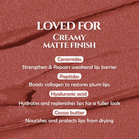 Glamveda Creamy Matte Long Lasting Lipstick with Ceramides & Peptides, Lightweight, 12 Hour Wear, Smudgeproof & Transferproof - Caramel Kiss 309