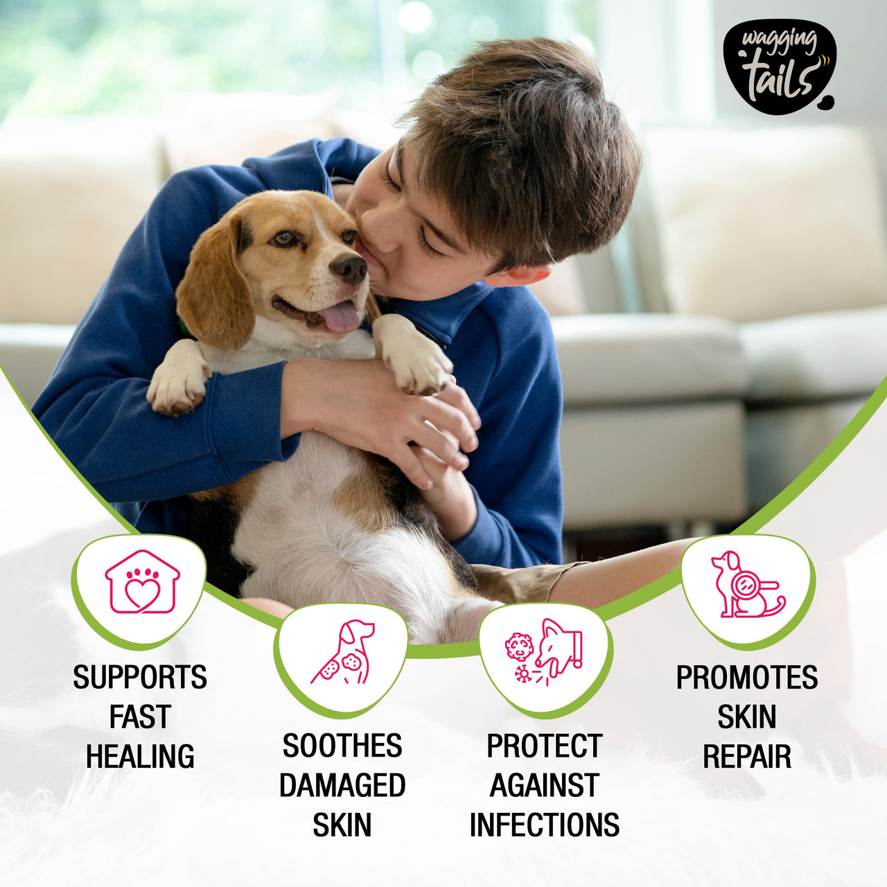 Wagging Tails Wound Care Spray for Dogs & Cats- 100ml | Promotes Healing, Soothes Skin, & Helps Protect Against Infections | Suitable for Cuts, Scratches, Surgical Wounds, Abscesses & Abrasions