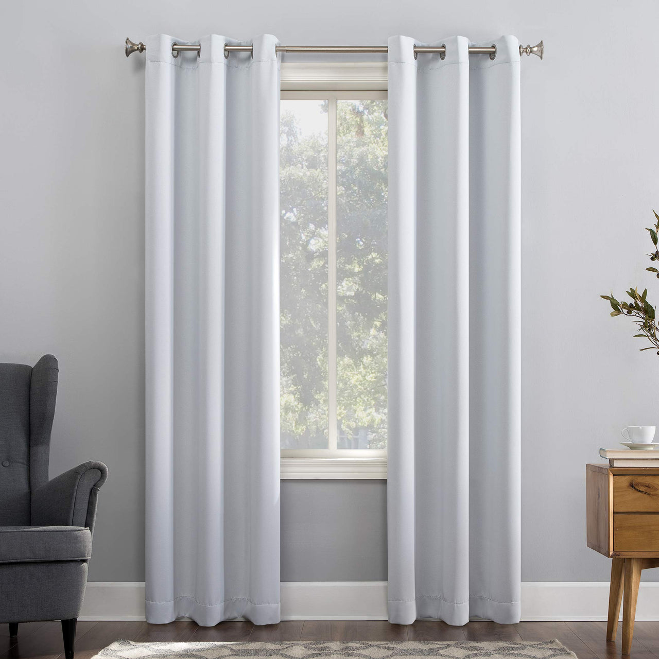Sun Zero Easton Energy Saving Blackout Grommet Curtain Panel, 40" x 63", Dove White Oyster White 40" x 63"