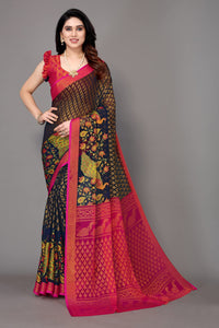 Winza Designer Women's  Chiffon Brasso Floral Printed Saree with Blouse Piece
