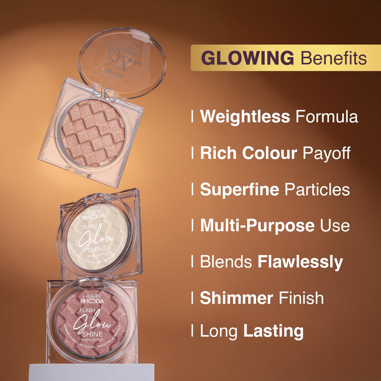 Hilary Rhoda Flash Glow Shine Highlighter | Rich Colour Payoff | Superfine Particles | 3D Reflective Glow | Blends Flawlessly -7g (Rose Shine -Shade 02)