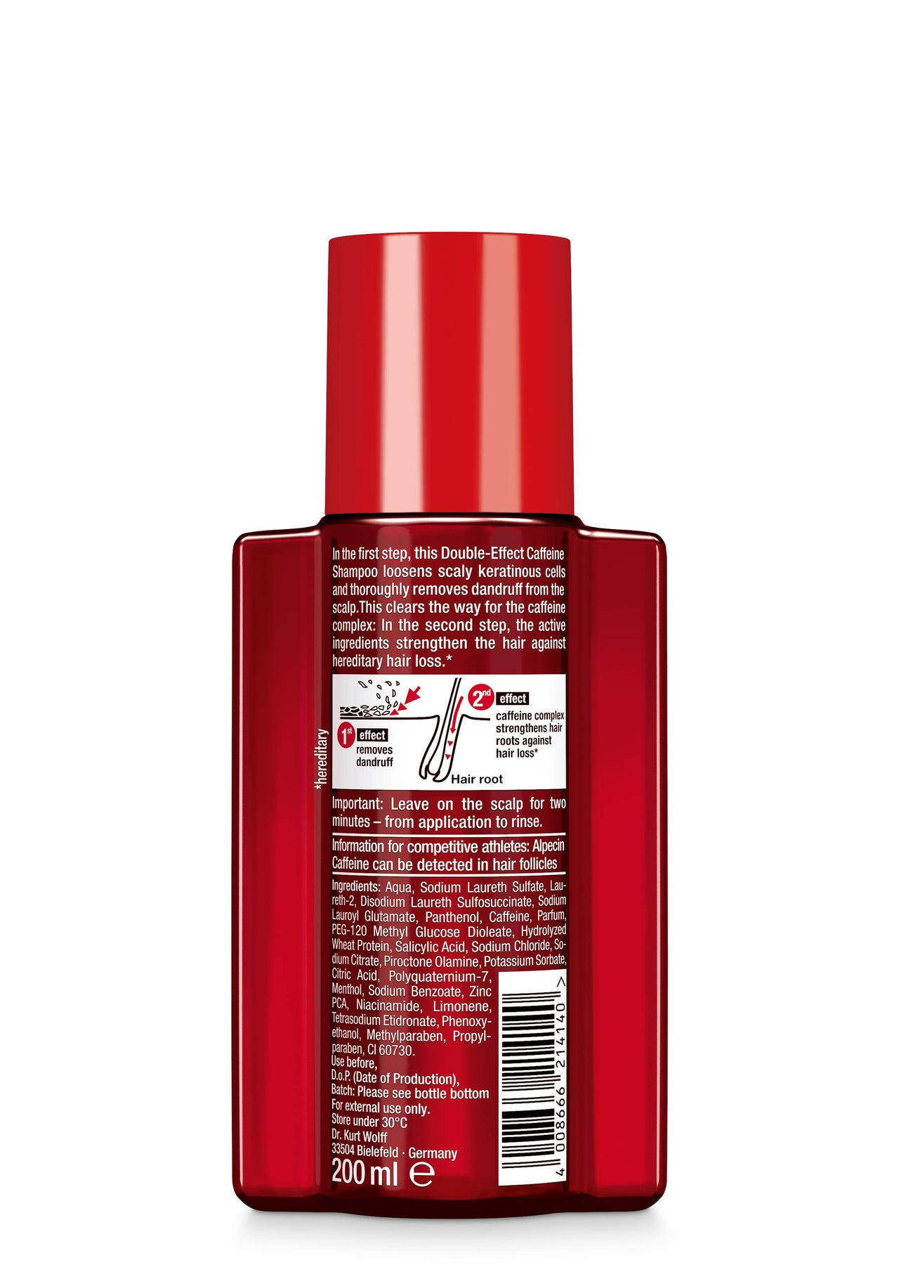 Alpecin Double Effect Anti Dandruff and Natural Hair Growth Shampoo, Energizer for Strong Hair Care, Red, Fresh, 200 ml