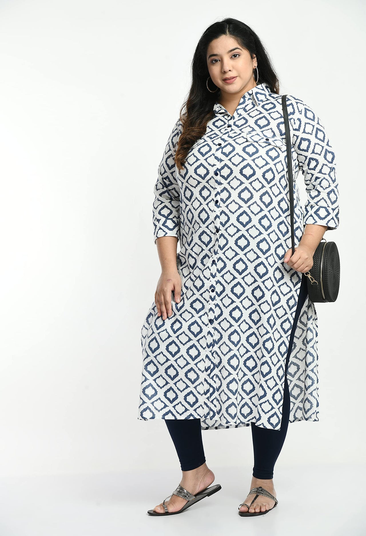 AnjuShree Choice Women Cotton Kurta 6XL White Blue