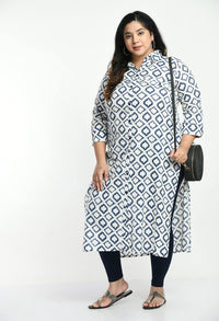 AnjuShree Choice Women Cotton Kurta 6XL White Blue