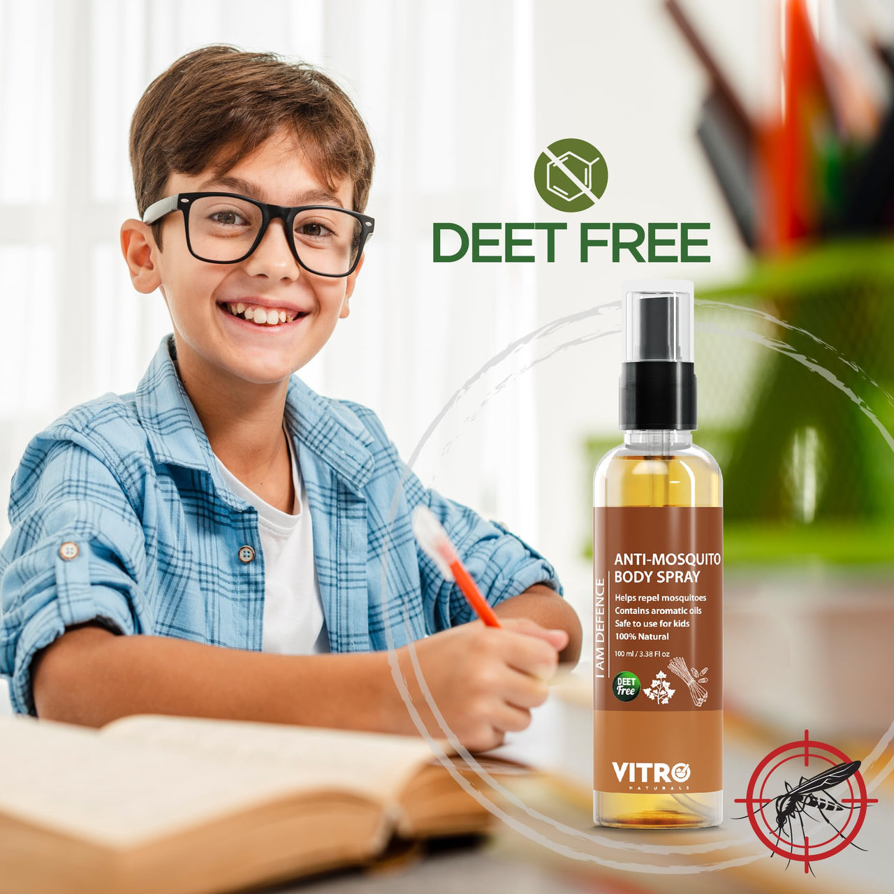 Vitro Mosquito Repellent Spray - Mosquito Repellents for Kids, Safe and Gentle on Skin, Pleasent Smell | Pack of 2-100 ml Body Spray bottles