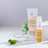 AVEIL Creme Avoine Moisturiser 125 Ml & Heat Shield SPF 50 Gel Sunscreen 50 ml Combo Pack For Soothing & Hydrating | Paraben & Paraffin Free | Dermatologically Tested For All Skin Types