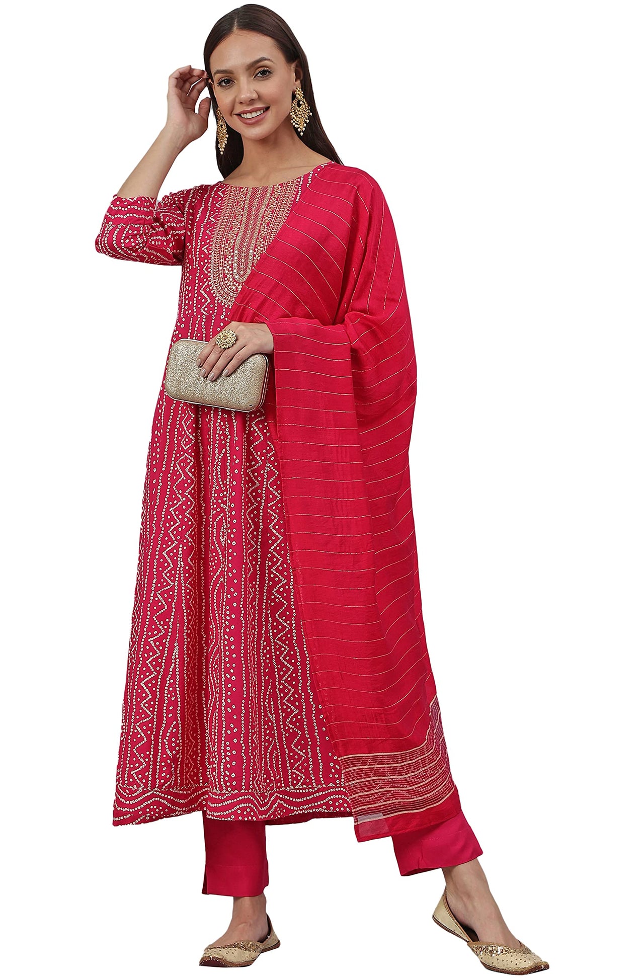 Janasya Women's  Pink Rayon A-Line Kurta with Pant And Dupatta