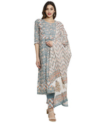 Rajnandini Women's  Multicolor Coloured Pure Cambric Cotton Floral Embroidered Kurta Set With Dupatta