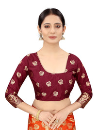 SATYAM WEAVES Women’s Daily/Party/Wedding/Casual Wear Rapier Jacquard Banarasi Cotton Silk Saree With Jacquard Designed Unstitched Blouse Piece