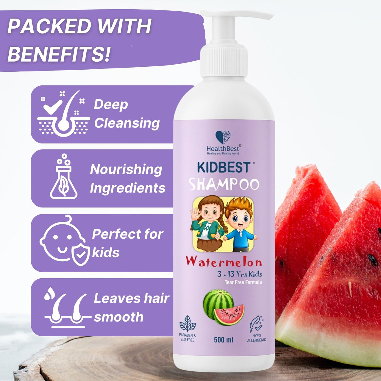 HealthBest Kidbest Hair SHAMPOO for Kids | Extra Nourishing | Dry & Damaged to normal Hair | Tear, Paraben, SLS free | 500ml