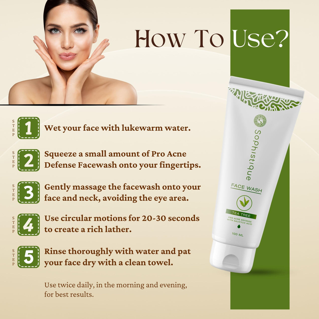 SOPHISTIQUE Tea Tree Face Wash, Pro Acne Defence with 2% Salicylic Acid, Fights Acne, Controls Oil and Unclogs Pores, 100 Percent Natural, Paraben and Sulphate Free, 100ml