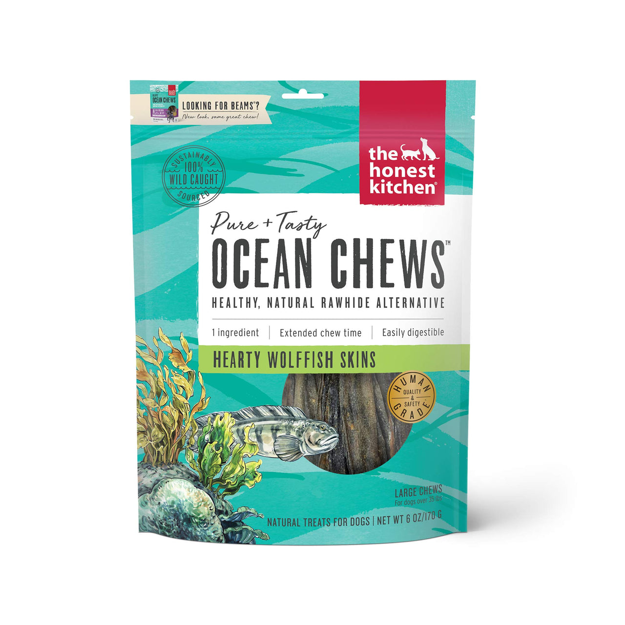 The Honest Kitchen Ocean Chews Hearty Wolffish Skins Dog Treats, 6 oz (Beams) 6 Ounce (Pack of 1)