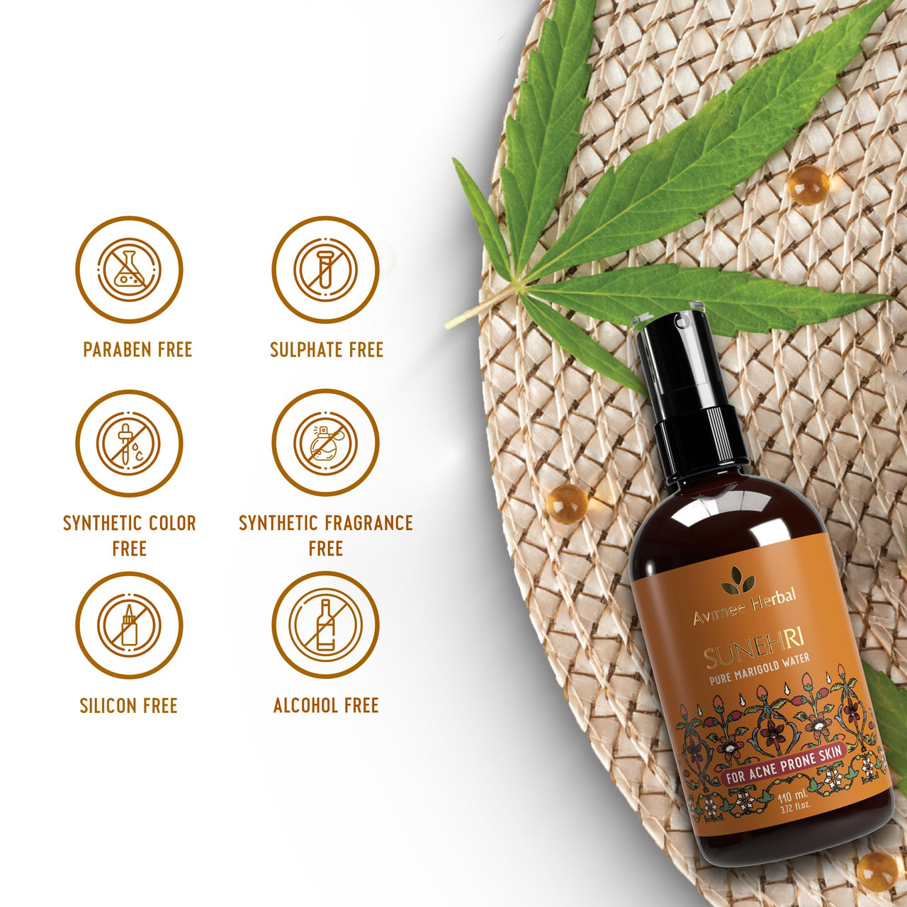 AVIMEE HERBAL Sunehri Pure Marigold Water | For Acne Prone Skin | With Calendula Extracts | 110 Ml, Pack of 1