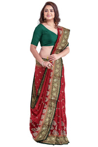 Shravanya Women's  Banarasi Silk Saree with Designer Embroidery and Stone Work with Jacquard Pallu, Border and Plain Unstitched Blouse Piece