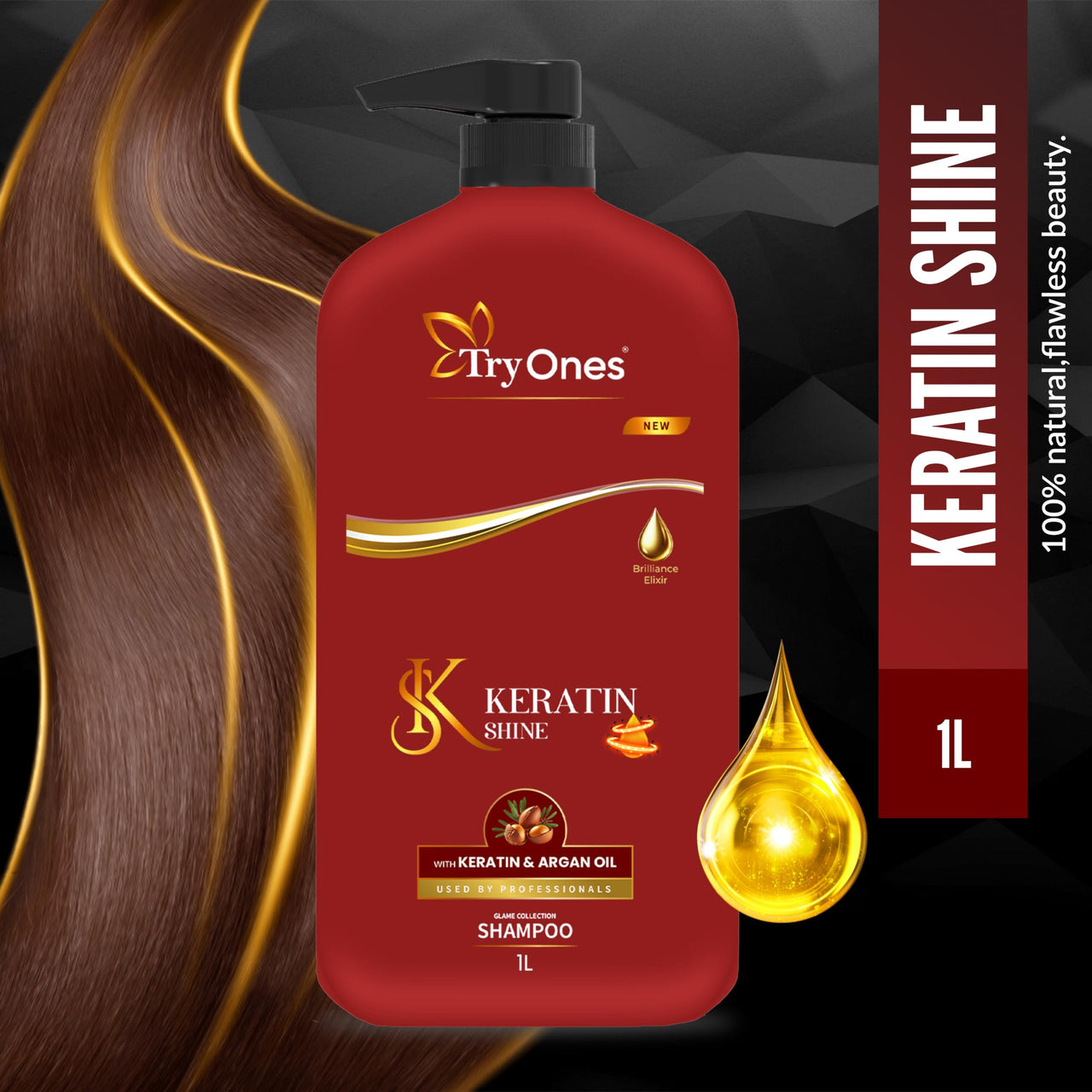 TryOnes Keratin Shampoo Smooth,for Straighter, Shinier Hair, with Keratin & Argan Oil, Nourishes Dry Hair, Controls Frizz, for Men & Women
