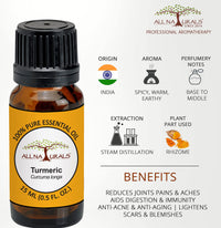 All Naturals Turmeric Essential Oil 100% Pure, Therapeutic Grade for Aging & Itchy Skin, Joints Pain, Acne & Scars - 15 mL