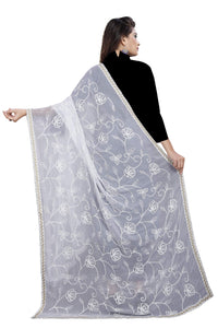 AKSHAR LLC Miss India Women's  Chiffon Dupatta With Karachi Embroidery Work_2.30mtr