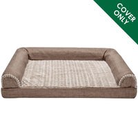 Furhaven Replacement Dog Bed Cover Luxe Faux Fur & Performance Linen Sofa-Style, Machine Washable - Woodsmoke, Large