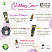 Passion Indulge Wedding Kit Face Care Combo - Kumkumadi Cleanser, Kumkumadi Oil, Kumkumadi Mudd Pack, Shimmer Lotion, Eyelash Oil | Bridal Kit | Natural Facial kit | Wedding Kit for Women