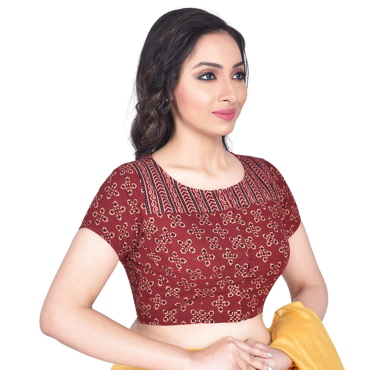 RENE Women's  Cotton Solid Short Sleeve Blouse