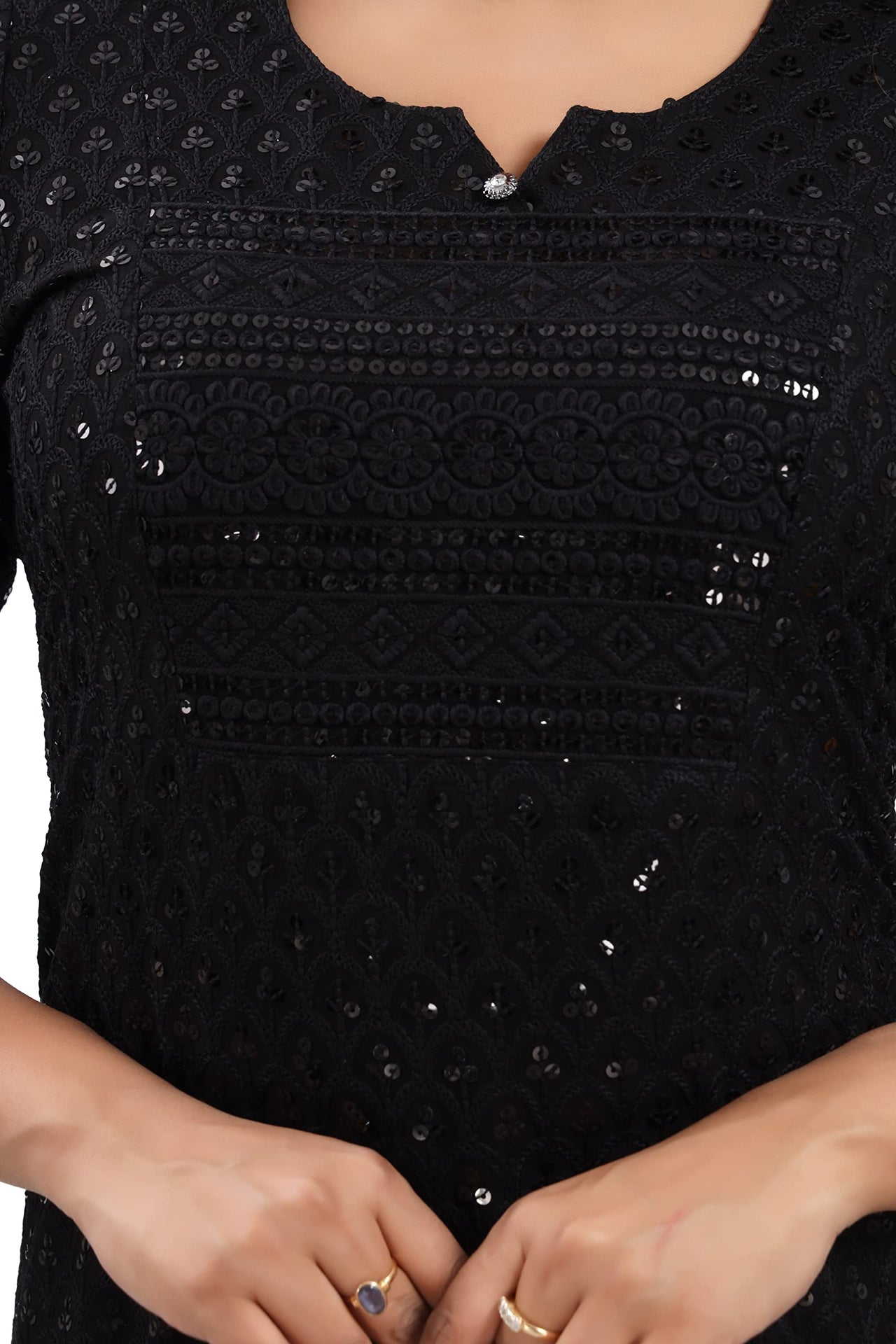 QUEEN SHIELD Women's  Knee Length Rayon Chikan-Kari KurtaKurti (QS_6631)