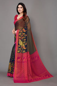 Winza Designer Women's  Chiffon Brasso Floral Printed Saree with Blouse Piece