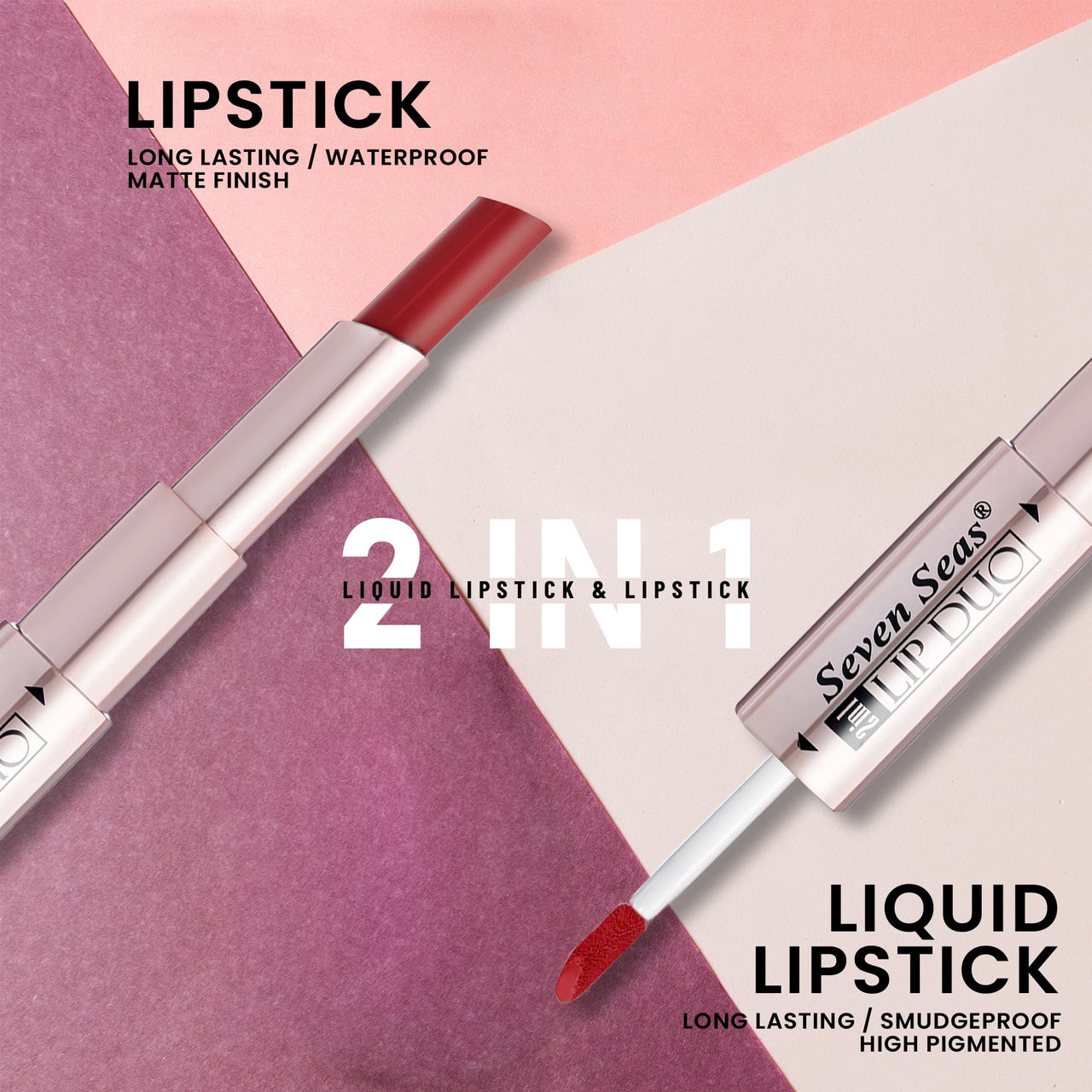 Seven Seas Lip Duo 2 In 1 Lipstick Matte Finish 2-in-1 Duo Liquid Lipstick with Matte Finish and Moisturizing Gloss (Crimson, 7ML)