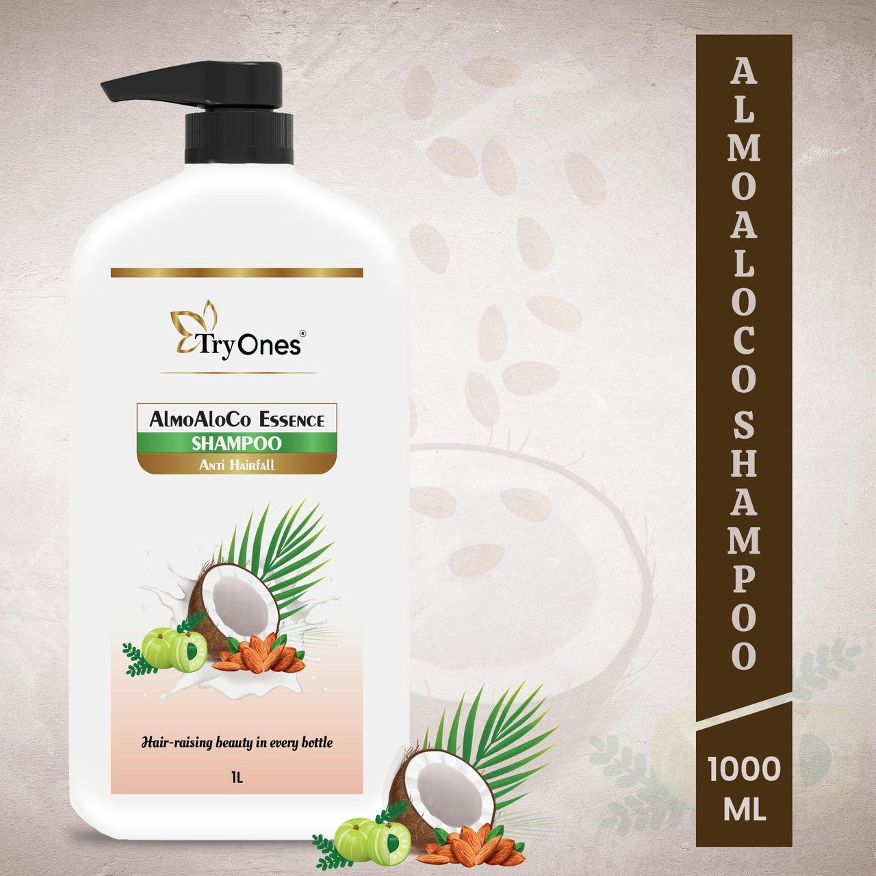 TryOnes Naturals Anti-Hairfall Shampoo | For Hairfall Control | With Coconut Milk, Badam and Amla |Gentle & Soft Shampoo For Men & Women |1000ml