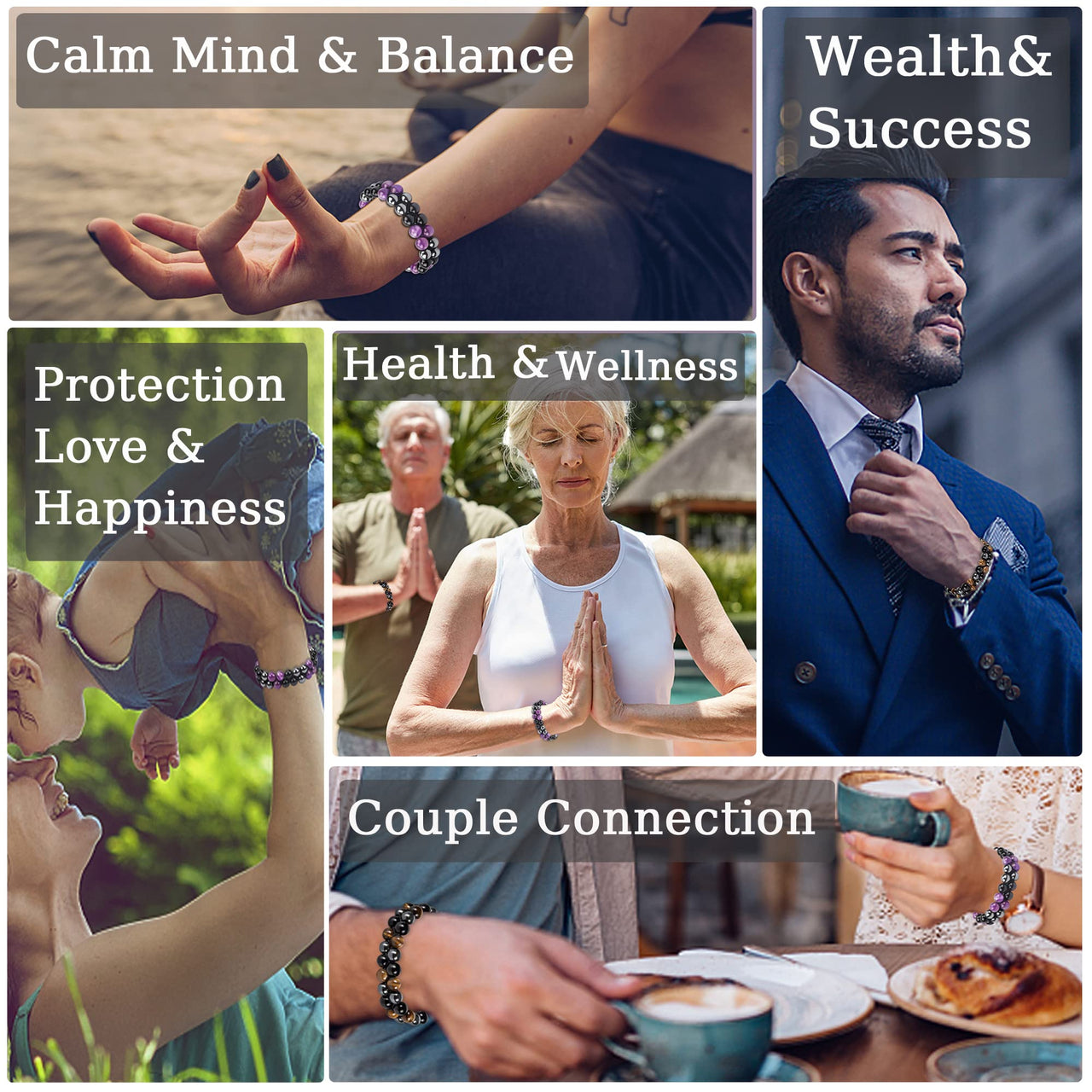 Triple Protection Bracelet for Men Women, Genuine Amethyst Black Obsidian Hematite 8mm Beads Bracelet ,Handmade Natural Stone Crystal Bracelets for Protection Healing Balance Amethyst Bracelet