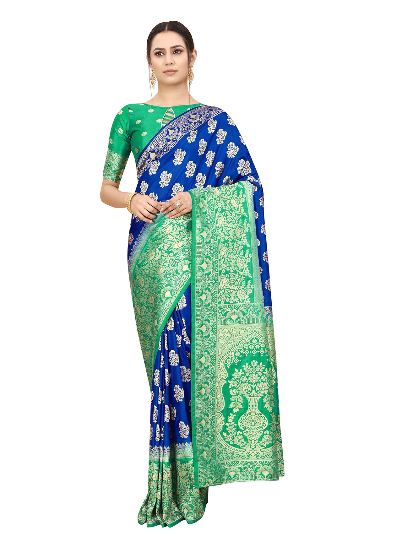 SATYAM WEAVES Women's  Banarasi Cotton Silk Saree With Blouse Piece