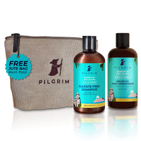 Pilgrim Korean Anti-Frizz Hair Care Set With Sulphate Free Shampoo & Argan Oil Conditioner 200ml Each - FREE Jute Kit Bag | Silky Smooth Hair for Women and Men