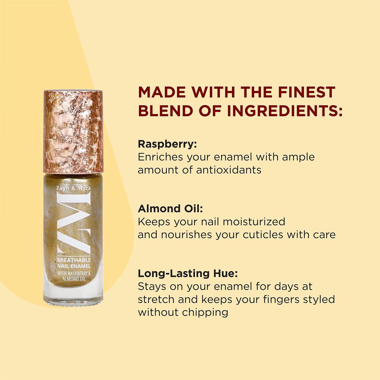ZM Zayn & Myza Breathable Nail Enamel With Raspberry & Almond Oil, Bold Gold 7ml