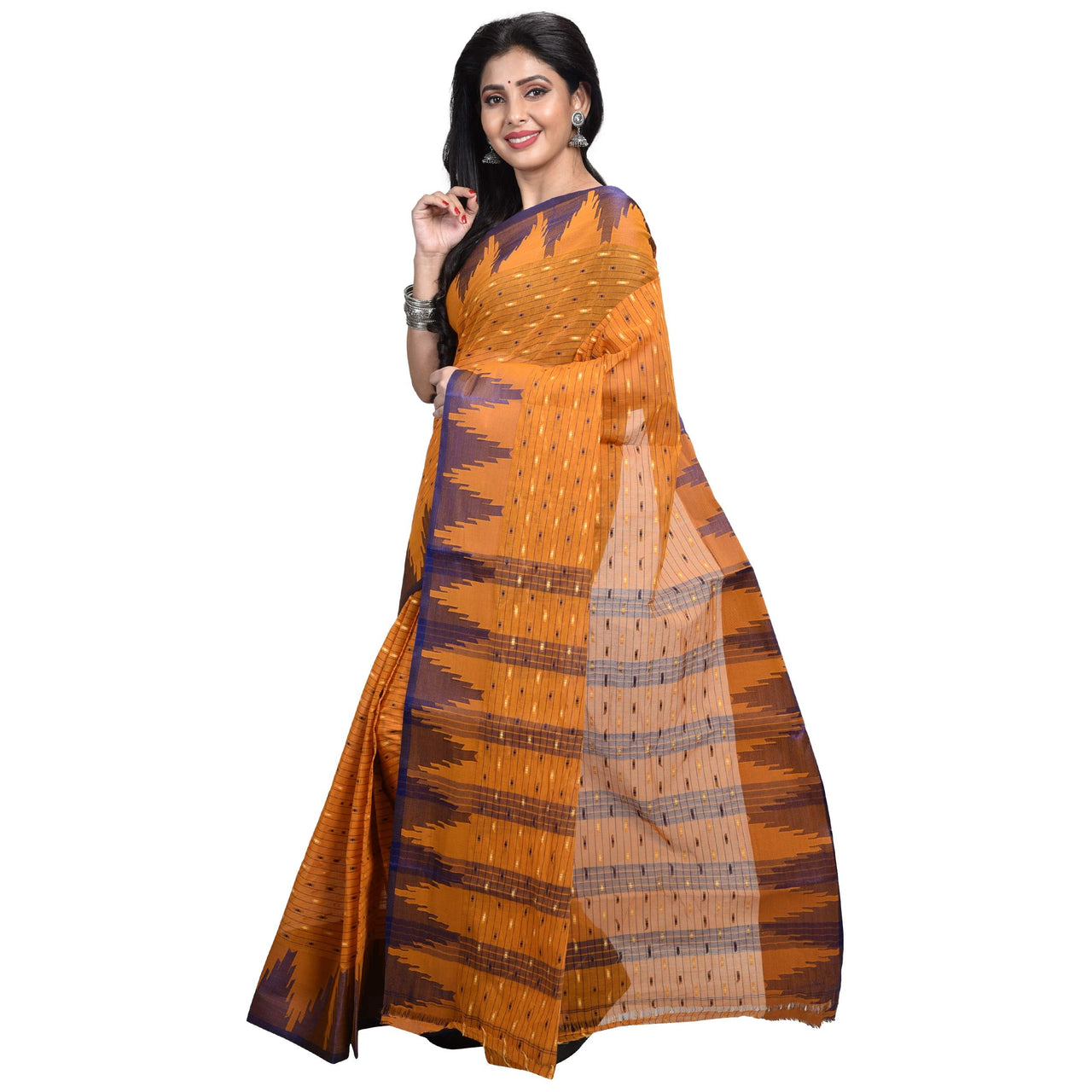 Raj Sarees Women's  Pure Georgette Saree Without Blouse Piece Mustard Yellow; Golden