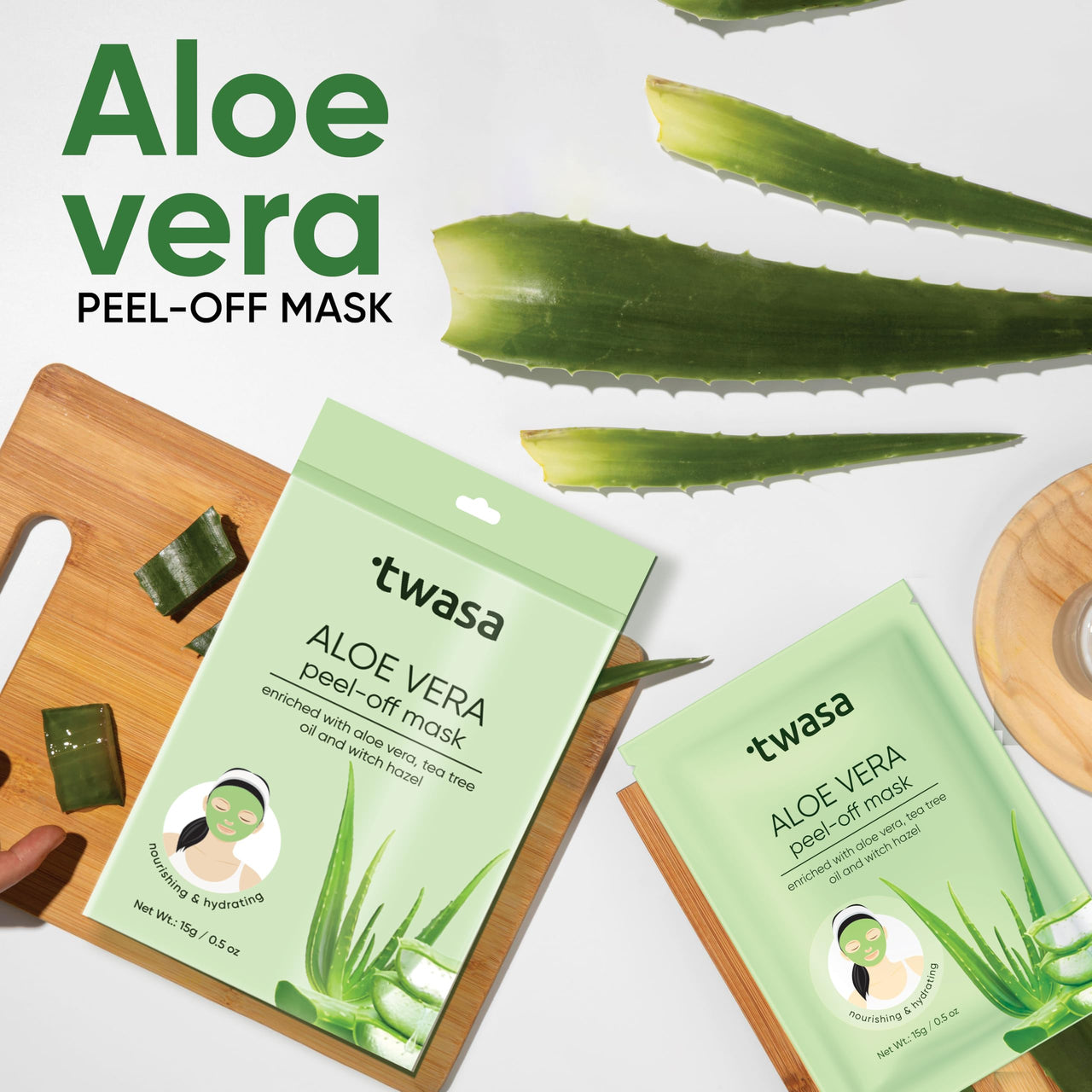 Twasa Aloe Vera Peel Off Mask | Face Mask For Anti Acne, Hydration and Soothing with Aloe Vera Extract, Tea Tree Oil, Witch Hazel Extract & Vitamin E | Peel Off Mask For Instant Glow, 90gm