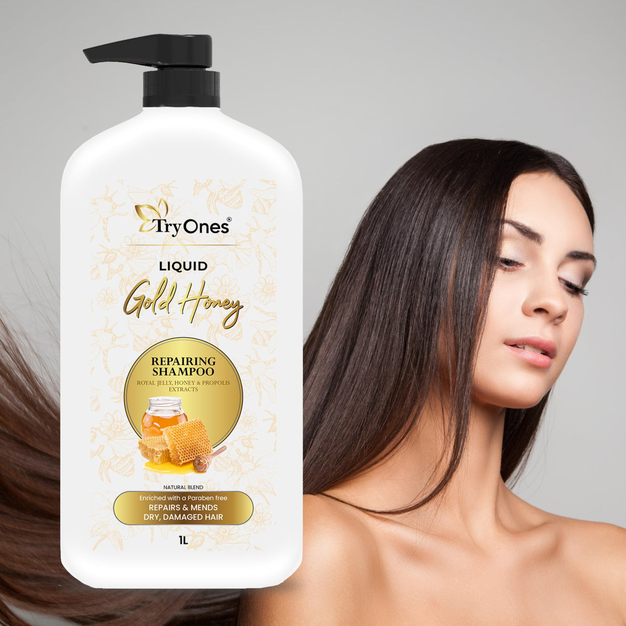 TryOnes Liquid Honey Shampoo Shampoo For Dry & Damaged Hair | No Paraben | with Honey & Nourishing Oil 1000 ml