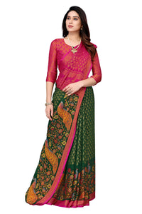 Winza Designer Women's  Chiffon Brasso Floral Printed Saree with Blouse Piece
