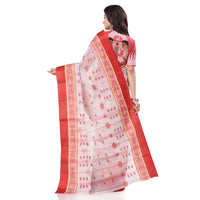 dB DESH BIDESH Women`s Traditional Bengal Phulkoli Woven Design Pure Handloom Cotton Saree Without Blouse Piece White Red