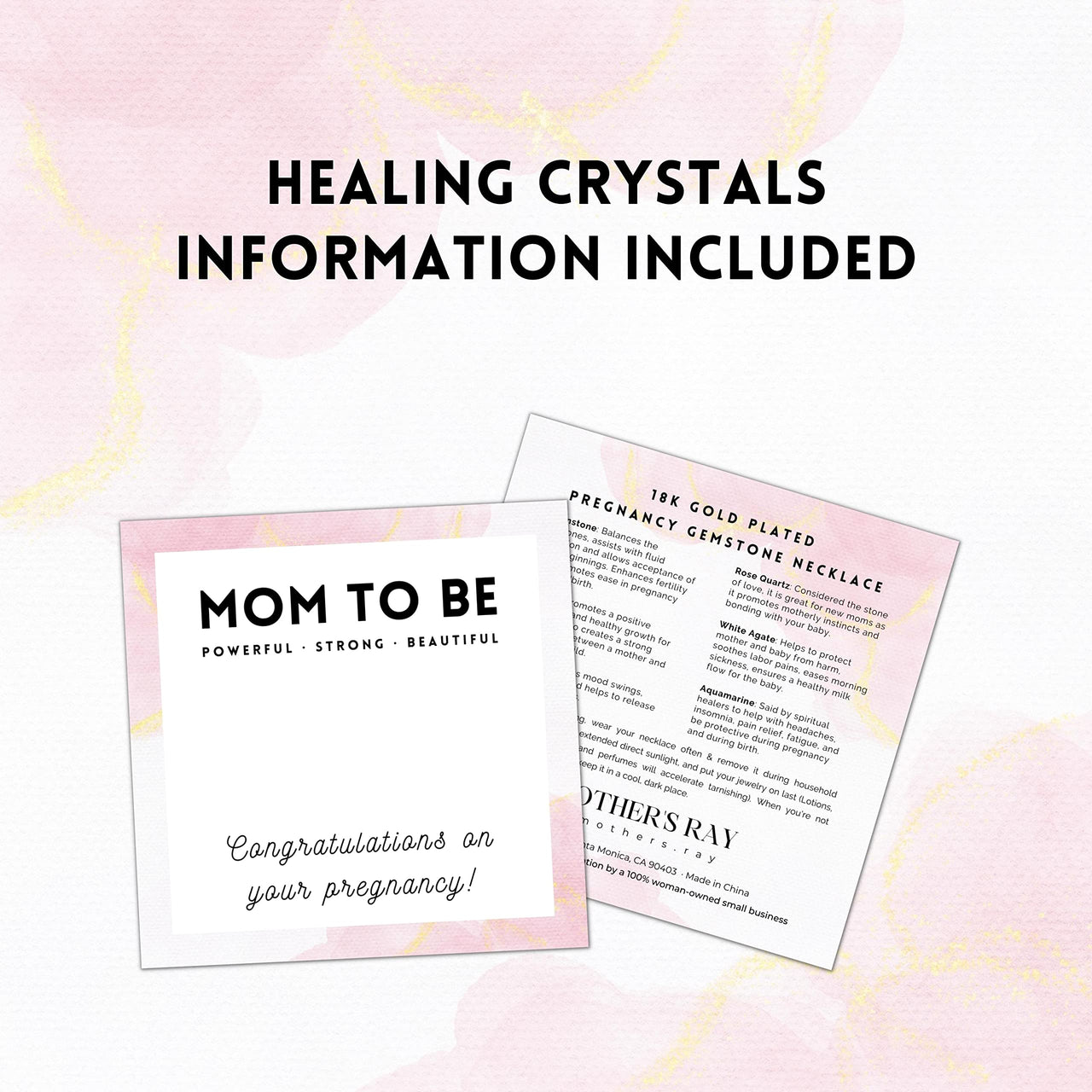 Mother’s Ray Pregnancy Crystal Necklace – 18k Gold-Plated Mom Necklace for Mothers To Be – Healing Crystal Necklace with Amethyst, Rose Quartz, Moonstone – Pregnancy New Mom Gifts for Women